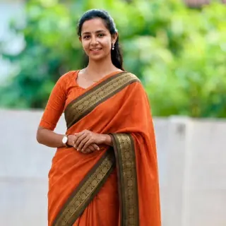 Rust Orange Chettinad Cotton — Olive Zari Border
