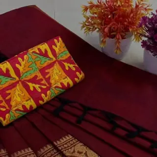 Maroon Kanchi Cotton — Kalamkari Blouse
