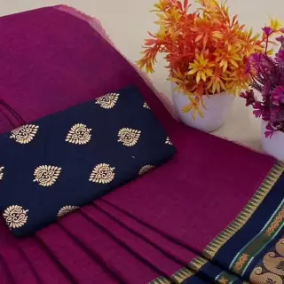 Magenta Chettinad Cotton — Mango Design Border