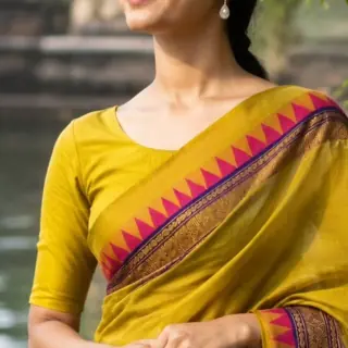 Mustard Yellow Chettinad Cotton — Temple Motifs
