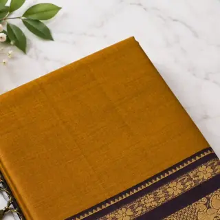Turmeric Gold Chettinad Cotton — Plum Border
