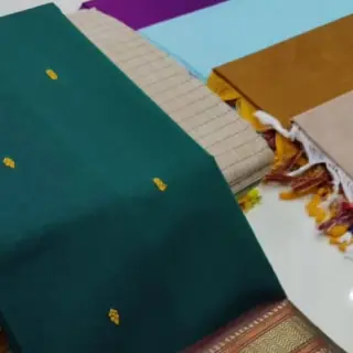 Peacock Green Putta Pure Cotton Saree