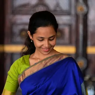 Royal Blue Semi Silk Saree — Lime Green Pallu