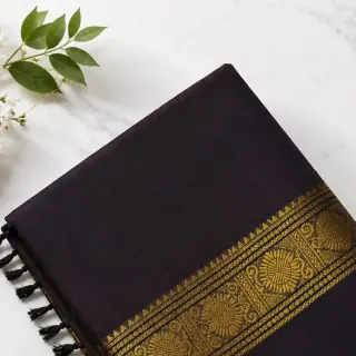 Deep Coffee Chettinad Cotton — Antique Gold Zari
